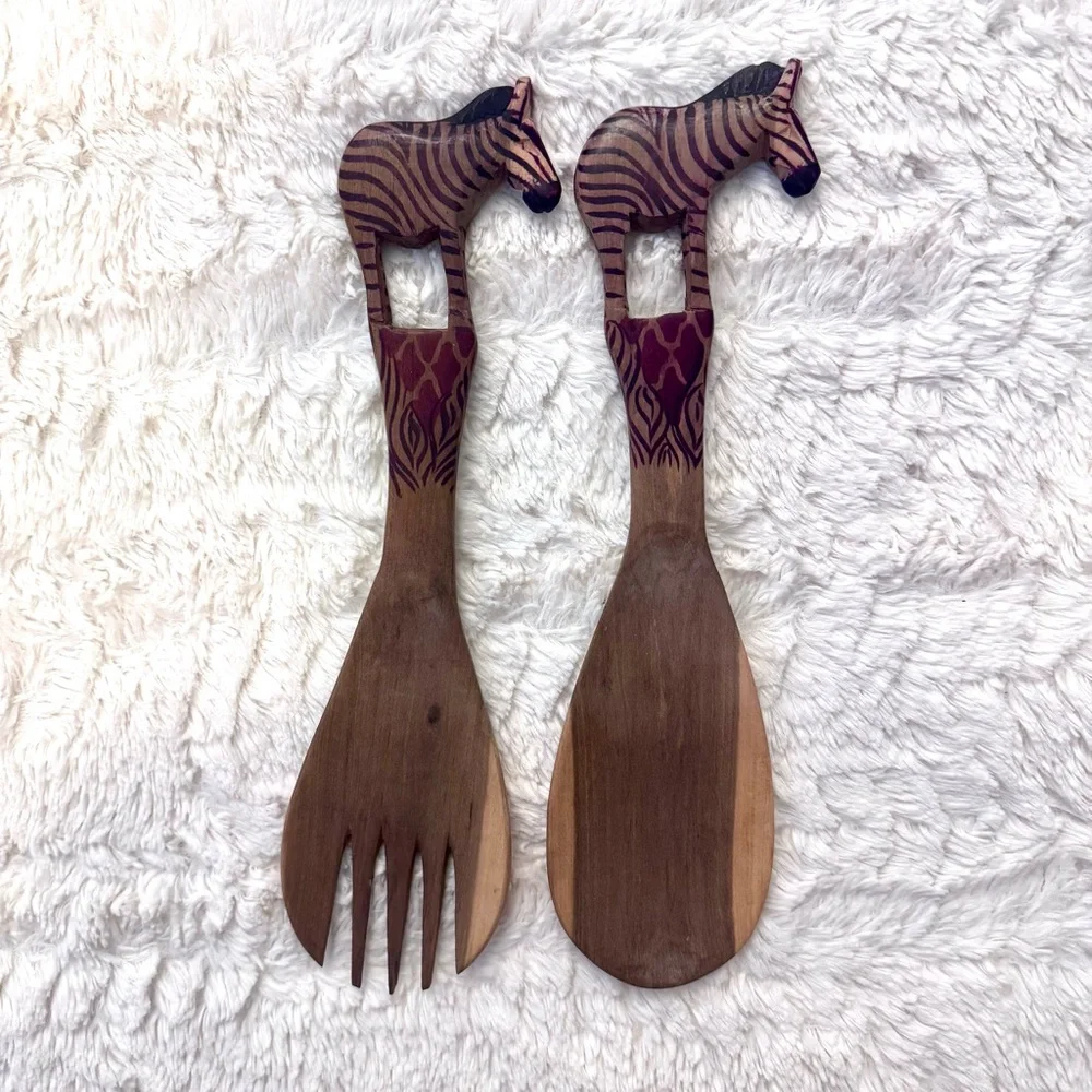 Handcrafted Wooden Animal Utensil Set of 8 safari animals beautiful Tanzanian